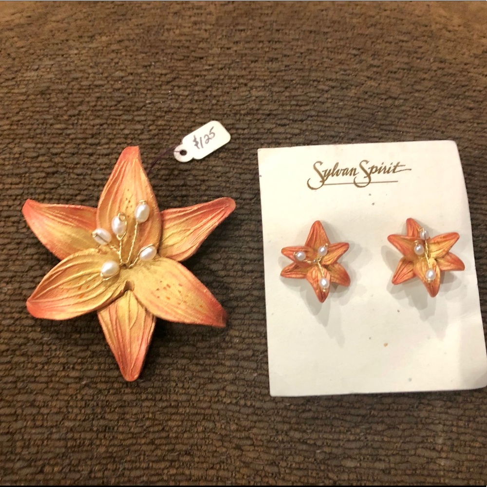 New Sylvan Spirit Sculpted Clay Brooch & Earrings